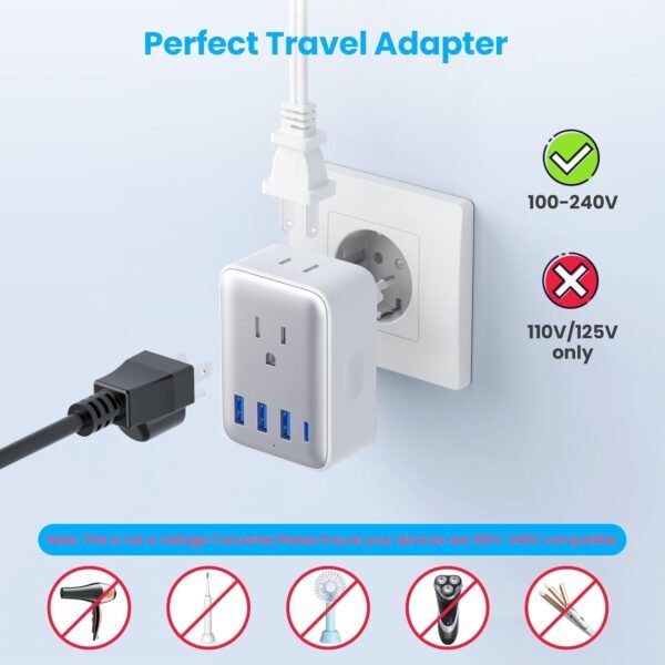 European Travel Plug Adapter, 45W International Power Plug With 2 AC Outlets, 1 USB-C and 3 USB-A Ports, 6-in-1 Type C Power Adapter Charger for US to Most of Europe EU Spain Italy France Germany - Image 7