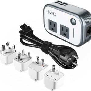 FOVAL Power Step Down 220V to 110V Travel Voltage Converter International Power Adapter for Hair Straightener/Curling Iron with 4-Port USB Charging US/UK/AU/IT/EU Universal Plug Adapter (Gray)