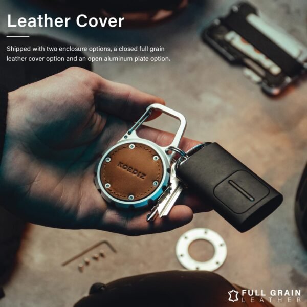 Airtag Holder Carabiner - Airtag keychain Case with Aluminum Frame and Full Grain Leather Cover for Apple Airtags - Protective Cover Accessories (Silver) - Image 5
