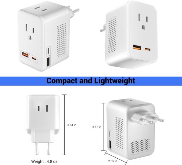 220V to 110V Voltage Conversion Plug Adapter for Traveling from USA to Europe with 2 USB and 2 USBC Ports PD 20 W, 2 AC Outlets International Power Adapter - Image 6