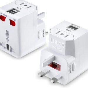 Universal Travel Adapter with Fast Charge,Worldwide Travel Plug Adapter with 2 USB Port and AC Socket (Travel Adapter White)
