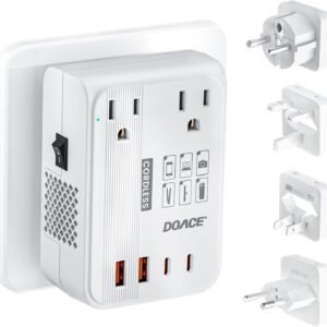 DOACE 220V to 110V Converter – 350W Cordless Voltage Converter US to Europe Power Adapter Combo with 4-Port USB Charging & Worldwide Plugs (UK/AU/US/EU) for Hair Straightener, Curler, Phone