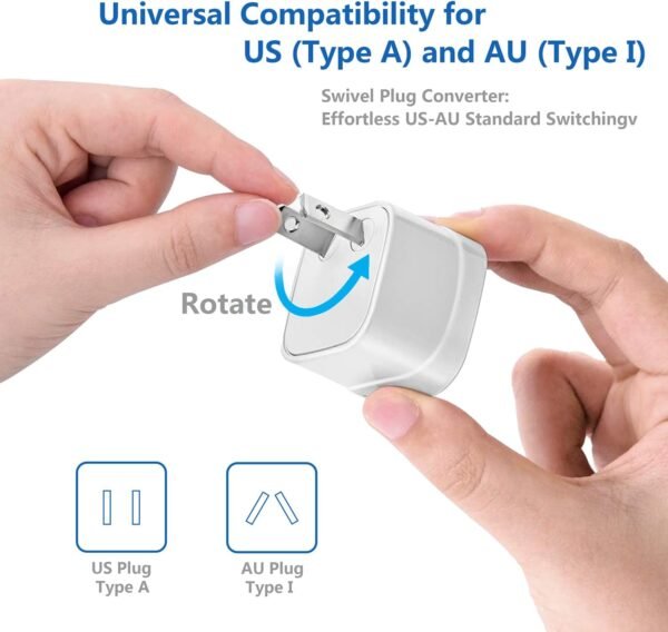 FOVAL Power Step Down 220V to 110V Travel Voltage Converter International Power Adapter for Hair Straightener/Curling Iron with 4-Port USB Charging US/UK/AU/EU Universal Plug Adapter (White) - Image 3