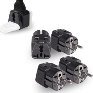 OREI European Adapter Plug, Travel Adaptor for Europe Schuko Countries 2 in 1, for Germany France Iceland Netherlands Russa Greece Spain – Safe Grounded Connection – Universal Socket – 4 Pack