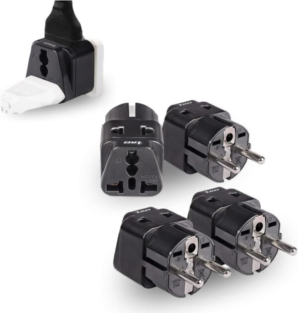 OREI European Adapter Plug, Travel Adaptor for Europe Schuko Countries 2 in 1, for Germany France Iceland Netherlands Russa Greece Spain - Safe Grounded Connection - Universal Socket - 4 Pack