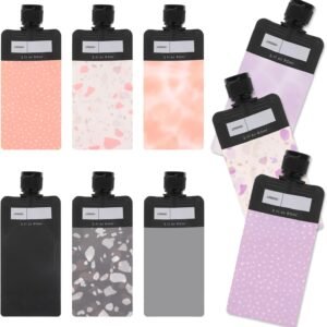 9pcs Refillable Leak Proof Empty Squeeze Pouches,Multiple Colors Travel Pouches for Toiletries,Portable Fluid Packing Bag for Shampoo Conditioner Lotion Body Wash