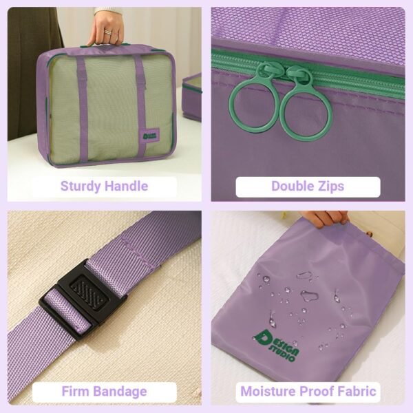 7 Set Packing Cubes for Travel Suitcase,Organizer Bags Set for Luggage (Purple) - Image 7