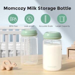 Momcozy Natural Baby Bottle, 10oz Wide-Neck Breast Milk Container, Breastmilk Storage Bottle for Fridge & Momcozy Breast Milk Cooler, BPA Free Milk Collection Bottles, Breastfeeding Essential, 4PCS