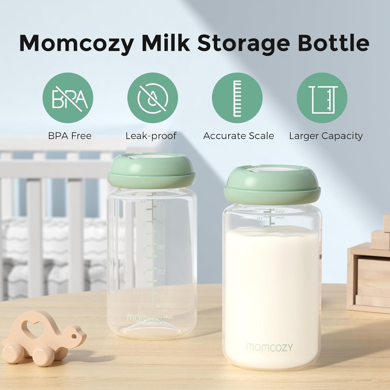 Momcozy Natural Baby Bottle, 10oz Wide-Neck Breast Milk Container, Breastmilk Storage Bottle for Fridge & Momcozy Breast Milk Cooler, BPA Free Milk Collection Bottles, Breastfeeding Essential, 4PCS - Image 2