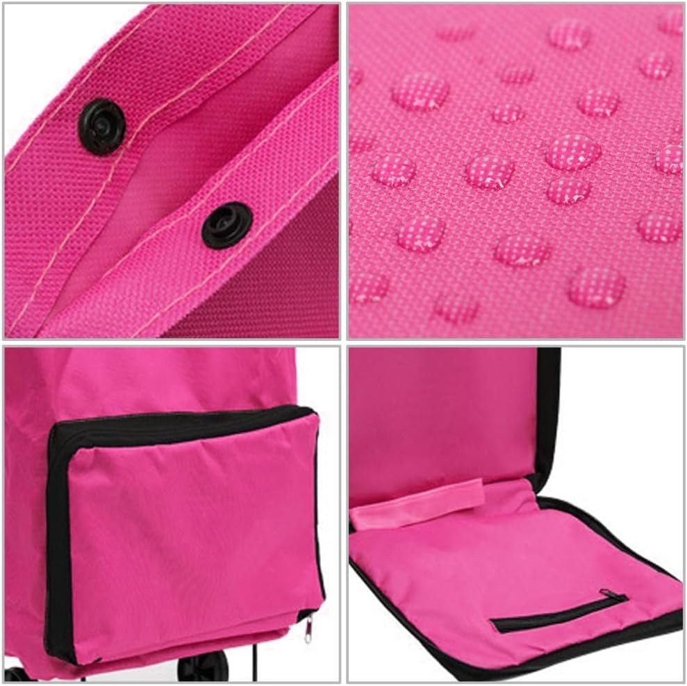 Foldable Shopping Trolley with Wheels - 2 in 1 Reusable Grocery Bags (Rose Red) - Image 4