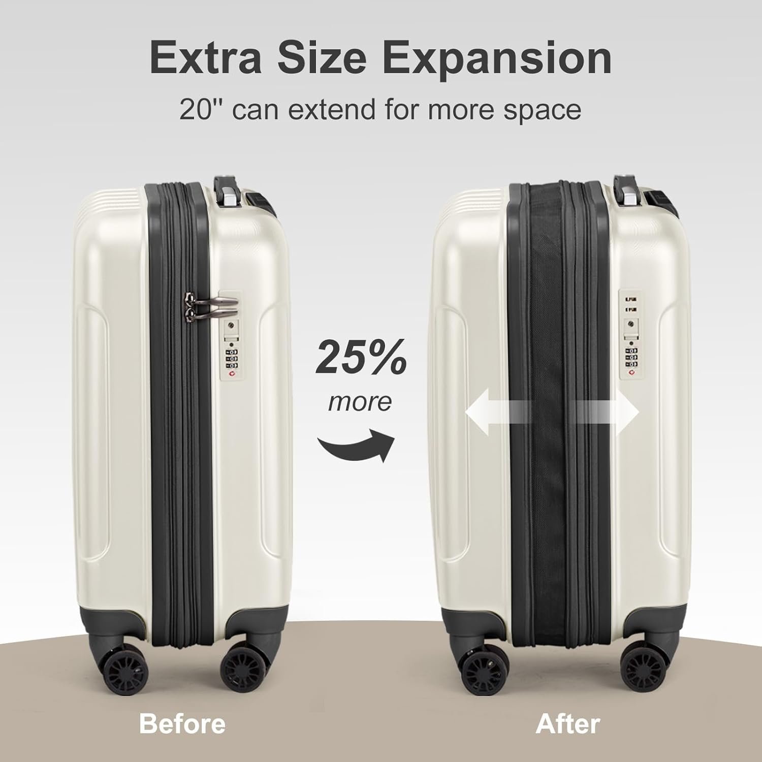 Karl home Expandable Carry on Luggage Airline Approved, 2 Piece Hardshell Luggage Set with TSA Lock & Spinner Wheels, 20" Hardside Suitcase with 14" Cosmetic Case for Women Men Traveling, White - Image 3
