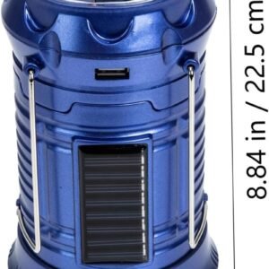 Solar Fan Camping Lamp with LED Lantern Portable Outdoor Illumination Light for Tent Rechargeable Solar Powered Lantern with Plug Blue Multipurpose Emergency Light