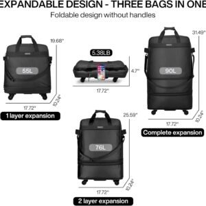 Hanke Suitcases with Wheels Expandable Foldable Luggage Bag Suitcase Collapsible Rolling Travel Bag Duffel Bag for Men Women Lightweight Suitcases without Telescoping Handle, Black