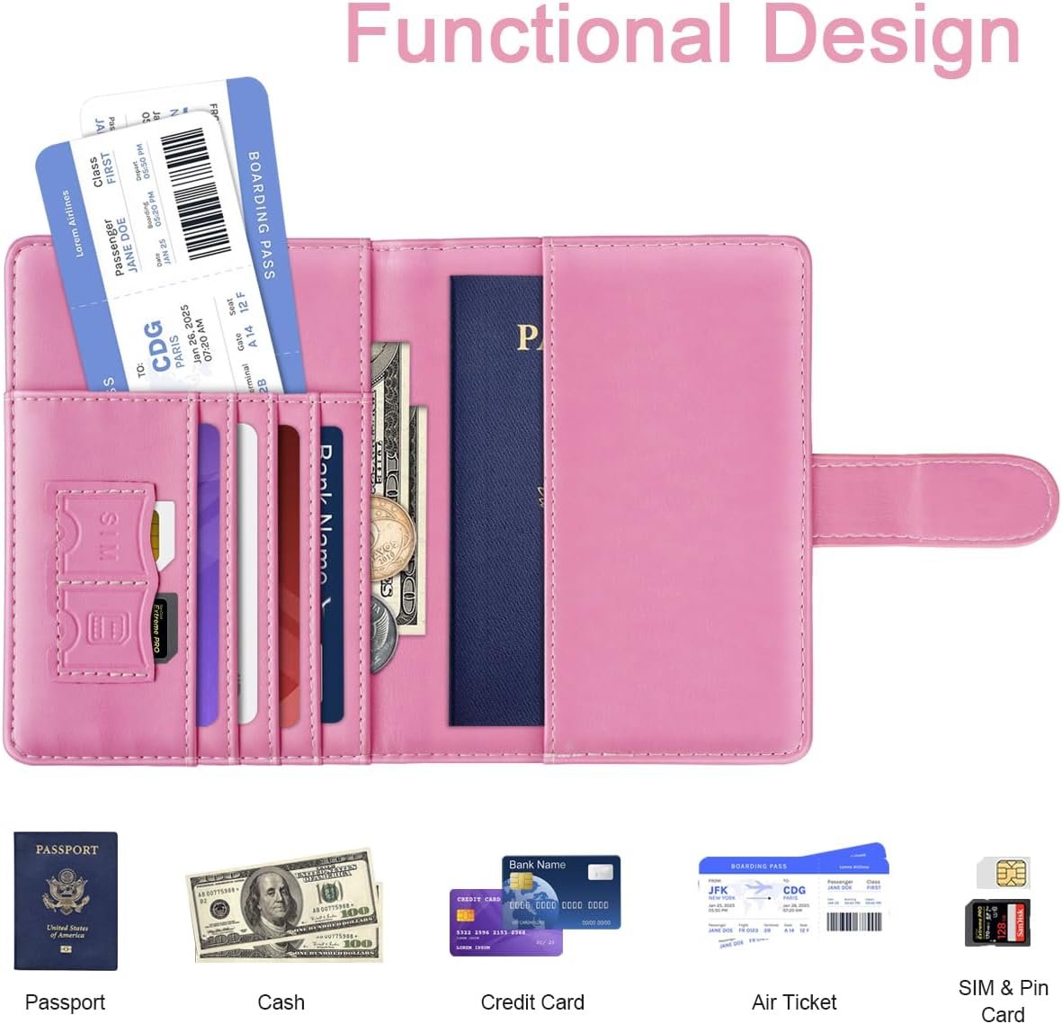 Passport Holder Cover Initail Letter A-Z Travel Wallet 3D Embossed Design RFID Blocking Card Holder Personalized Gift Passport Cover Wallet, Passport Book Holders for Women and Girls, Pink-A - Image 2