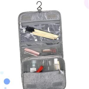 Garneck Multifunctional Large Capacity Hanging Wash Bag with Hook Multi Pocket Toiletry Organizer for Travel Camping Business Trips Portable Foldable Cosmetic Storage Pouch in Light Grey