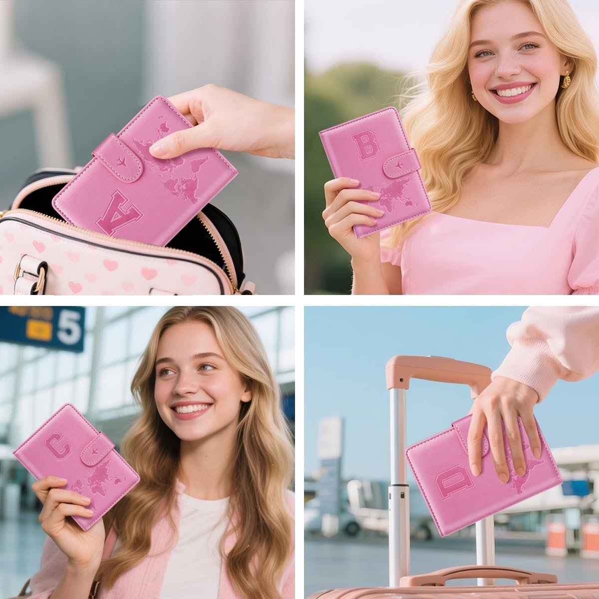 Passport Holder Cover Initail Letter A-Z Travel Wallet 3D Embossed Design RFID Blocking Card Holder Personalized Gift Passport Cover Wallet, Passport Book Holders for Women and Girls, Pink-A - Image 6