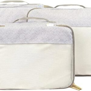 Itzy Ritzy Packing Cubes for Travel – Set of 3 Large Packing Cubes or Travel Organizers; Each Cube Features a Mesh Top, Double Zippers and a Fabric Handle; Large Sizes (Taupe)