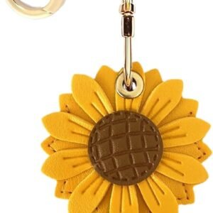 Leather Keychain Holder Case Compatible with AirTag,Cute Protective Apple Air Tag Cover with Keychain Ring,Anti-Scratch Finder GPS Tracker Case for Wallet Keys,Bag,Pets(Sunflower)