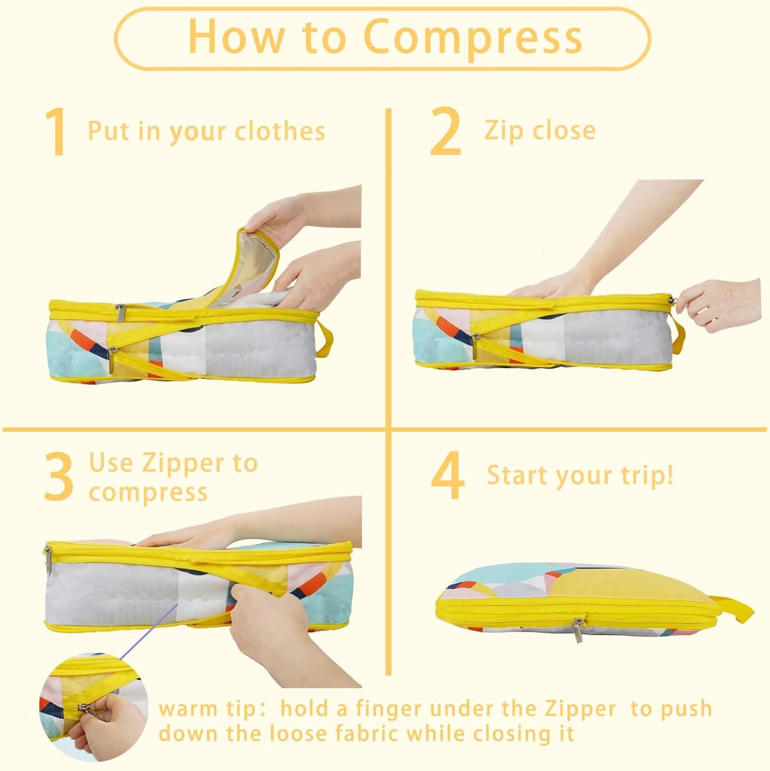 6 Pcs Compression Packing Cubes for Travel, Waterproof Luggage Organizer Washable Storage Bags Set - Packaging Cubes for Backpack Travel Perfect for Carry-Ons and Storage - Image 2