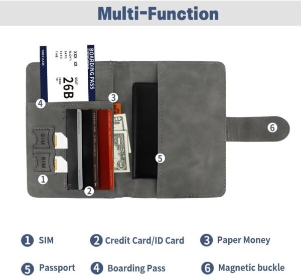 Passport Holder for Travel, RFID Passport Holder, Gray Passport Cover Case, Passport Wallet PU Leather Passport Book Travel Wallet with Card Holder Travel Must Haves Accessories for Women and Men - Image 7