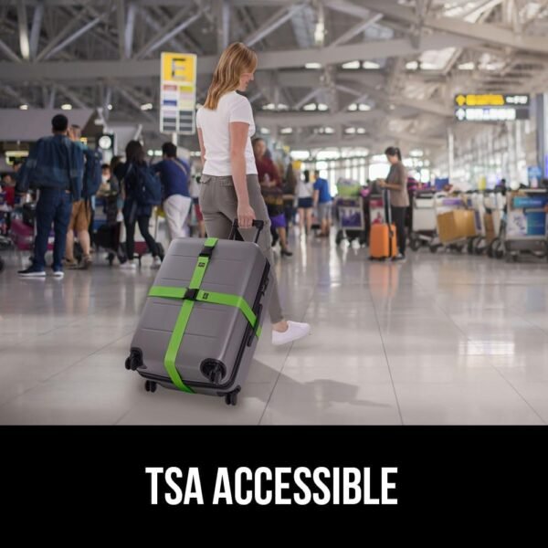 GORILLA GRIP Heavy Duty 4 Pack Adjustable Luggage Straps for Suitcases, Easy to Identify Travel Belt Connector Holds Suitcase Together, Extends Life of Bag, Strap Connects Two Bags, Accessories Green - Image 9