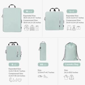 CherryNow Compression Packing Cubes, 7 Set Packing Cubes for Travel, Travel Essentials for Suitcase, Luggage Organizer Bags for Travel with Shoe Bag, Grey Blue