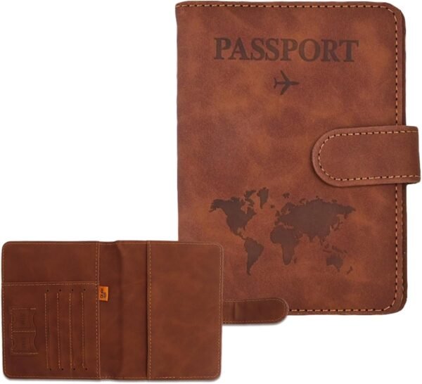 Passport Holder for Travel, RFID Passport Holder, Brown Passport Cover Case, Passport Wallet PU Leather Passport Book Travel Wallet with Card Holder Travel Must Haves Accessories for Women and Men