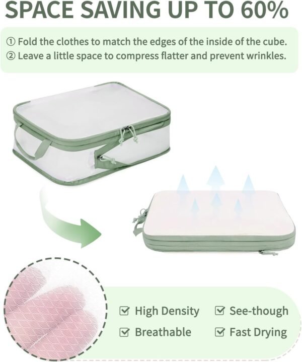 ECOHUB 6 Set Compression Packing Cubes, Lightweight Vacation Travel Essentials, Durable Travel Accessories for Suitcase Carry On Luggage Organizer Bags Set with YKK Zippers Shoe Bag, Green - Image 3