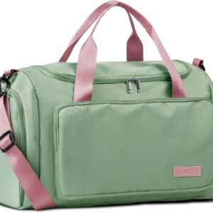 HOTOR Gym Bag for Men and Women – Travel Duffle Bag with Shoe Compartment and Waterproof Pocket, Carry on Luggage with Trolley Sleeve for Sports, Weekend Trips, Green, 19.7″ × 9.8″ × 11.8″