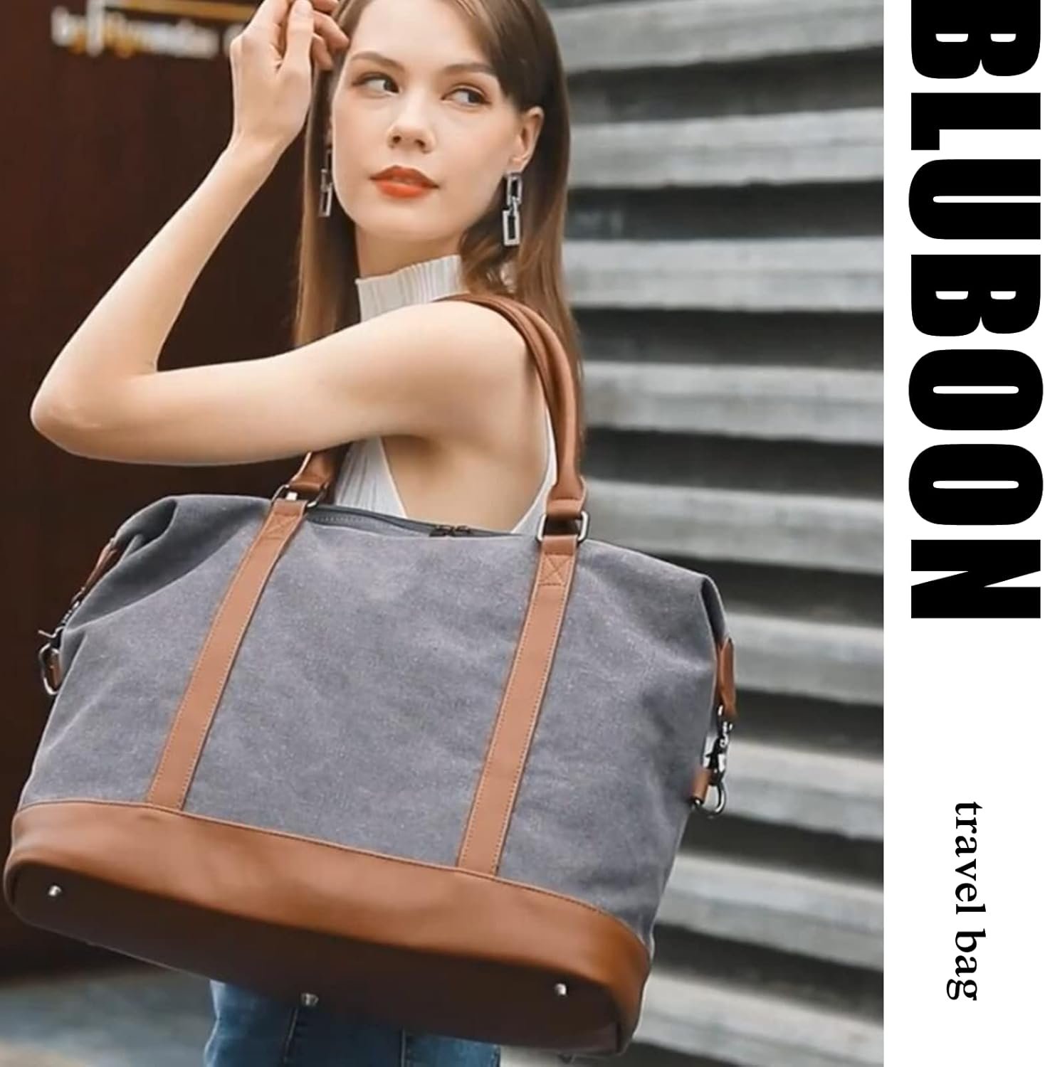 BLUBOON Travel Tote Bags with Zipper Ladies Canvas Bag Weekender Overnight Bag for Women Carry on Duffel Bag Trolley Sleeve - Image 8
