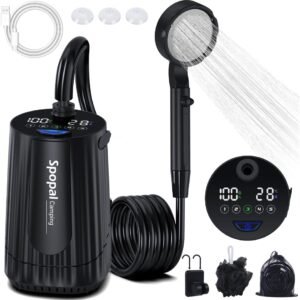 Portable Camping Shower – 10000mAh Rechargeable, 5-Speed, IPX8 Waterproof, LED Display Camp Shower Pump- Perfect for Hiking, Travel, Cars & Pets