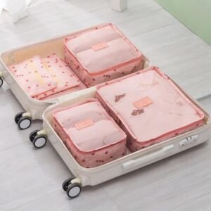 6 PCS Packing Cubes Multi-functional Clothing Sorting Packages Travel Carry On Luggage Organizers Storage Bags Travel Packing Pouches, Pink Cherry