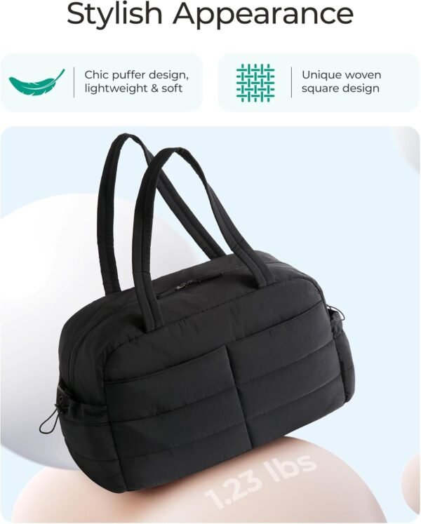 BAGSMART Gym Bag for Women with Toiletry Pouch, Lightweight Weekender Bags for Women with Wet Pocket, 31L Quilted Travel Duffle Carry On Bag, Weekender Overnight Bag for Travel,Water Resistant,Black - Image 7