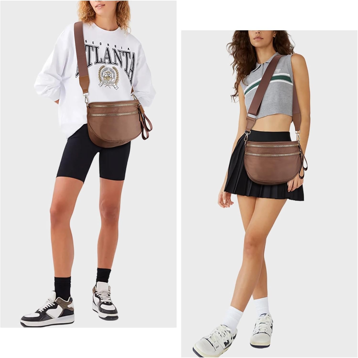 Lushandy Bum Bags for Women, Checkered Crossbody Bag Nylon Crossbody Purse Lightweight Fanny Pack Large Belt Bag for Travel - Image 2
