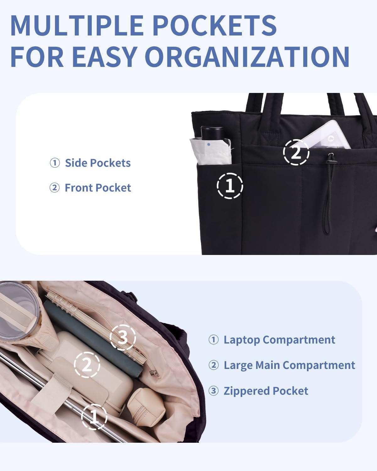 Wandering Nature Puffer Tote Bag with Cup Holder & Laptop Compartment & Trolley Sleeve for Travel, Work, Nurse, Women - Image 4