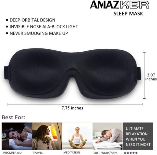 Sleep Mask 2 Pack, Invisible Alar Deep Orbit 3D Eye Mask Ultra Lightweight & Comfortable Sleeping Mask for Side Sleeper, Sleeping Mask & Blindfold Soft Breathable for Women Men Relaxing Zero Pressure - Image 5