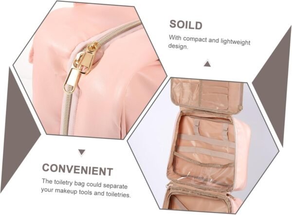 Wakauto PU Leather Toiletry Bag for Women Multi Compartment Travel Organizer with Hanging Hook Portable Cosmetic Case for Makeup and Bathroom Essentials - Image 9
