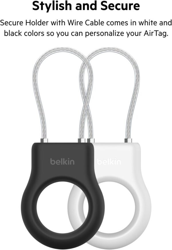 Belkin Apple AirTag Secure Holder with Wire Cable - Durable, Scratch-Resistant AirTag Case w/Allen Key Locking System - Protective Keychain Accessory for Keys, Luggage, Pets, & More - B/W (4-Pack) - Image 6
