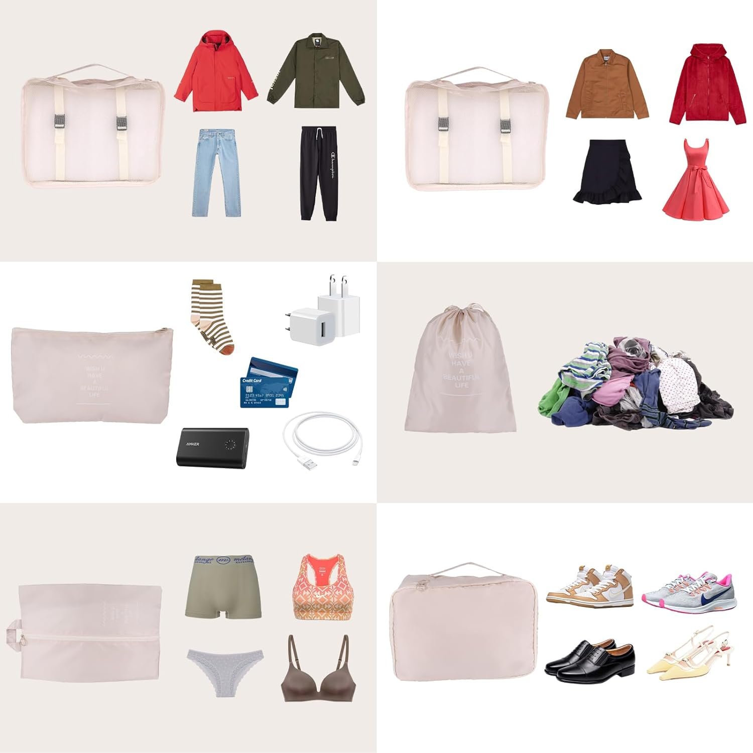 Packing Cubes for Travel Bags Suitcase Organizer Travel Cubes for Packing Luggage Organizer Bags for Packing Gifts for Men (Beige 7 Pcs) - Image 4