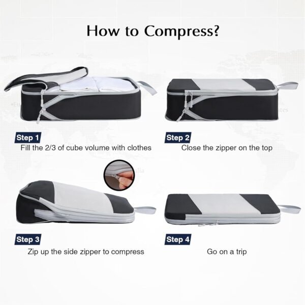 Packing Cubes for Travel, DIMJ Large Capacity Compression Packing Cubes Sturdy Compression Packing Cubes Travel, Packing Cubes for Suitcases with Mesh Toiletry Bag, 8 Pack, White and Black, YSYLZ001 - Image 6