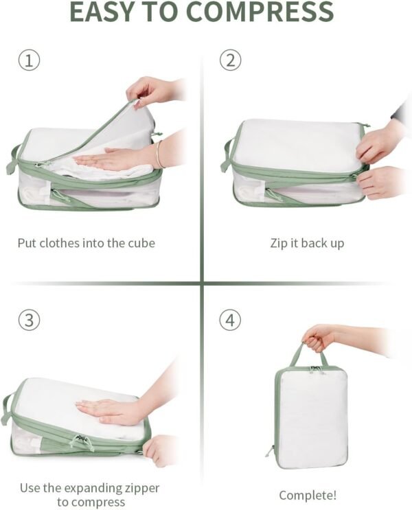 ECOHUB 6 Set Compression Packing Cubes, Lightweight Vacation Travel Essentials, Durable Travel Accessories for Suitcase Carry On Luggage Organizer Bags Set with YKK Zippers Shoe Bag, Green - Image 6