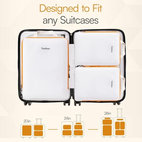 6 Set Compression Packing Cubes. Expandable and Lightweight Packing Cubes for Travel with Laundry Bag. (White). - Image 5