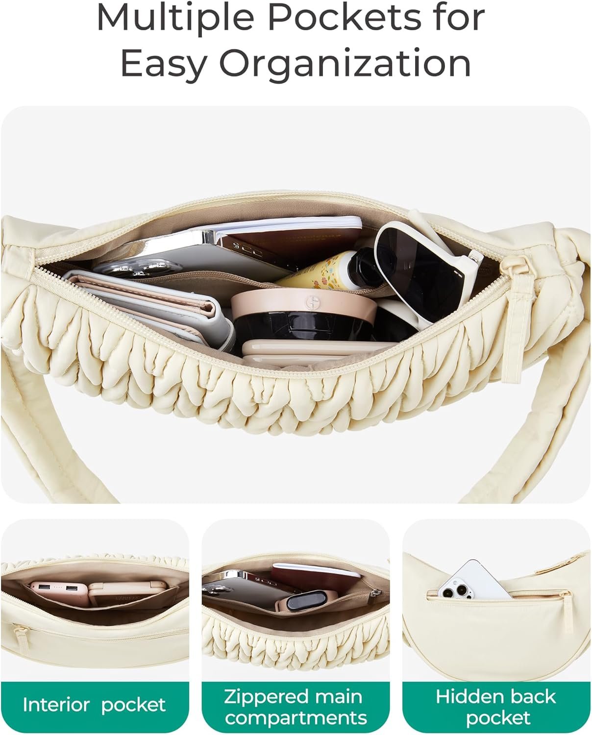 BAGSMART Hobo Bag for Women, Nylon Quilted Crossbody Bags for Women Shoulder with Adjustable Strap - Image 4