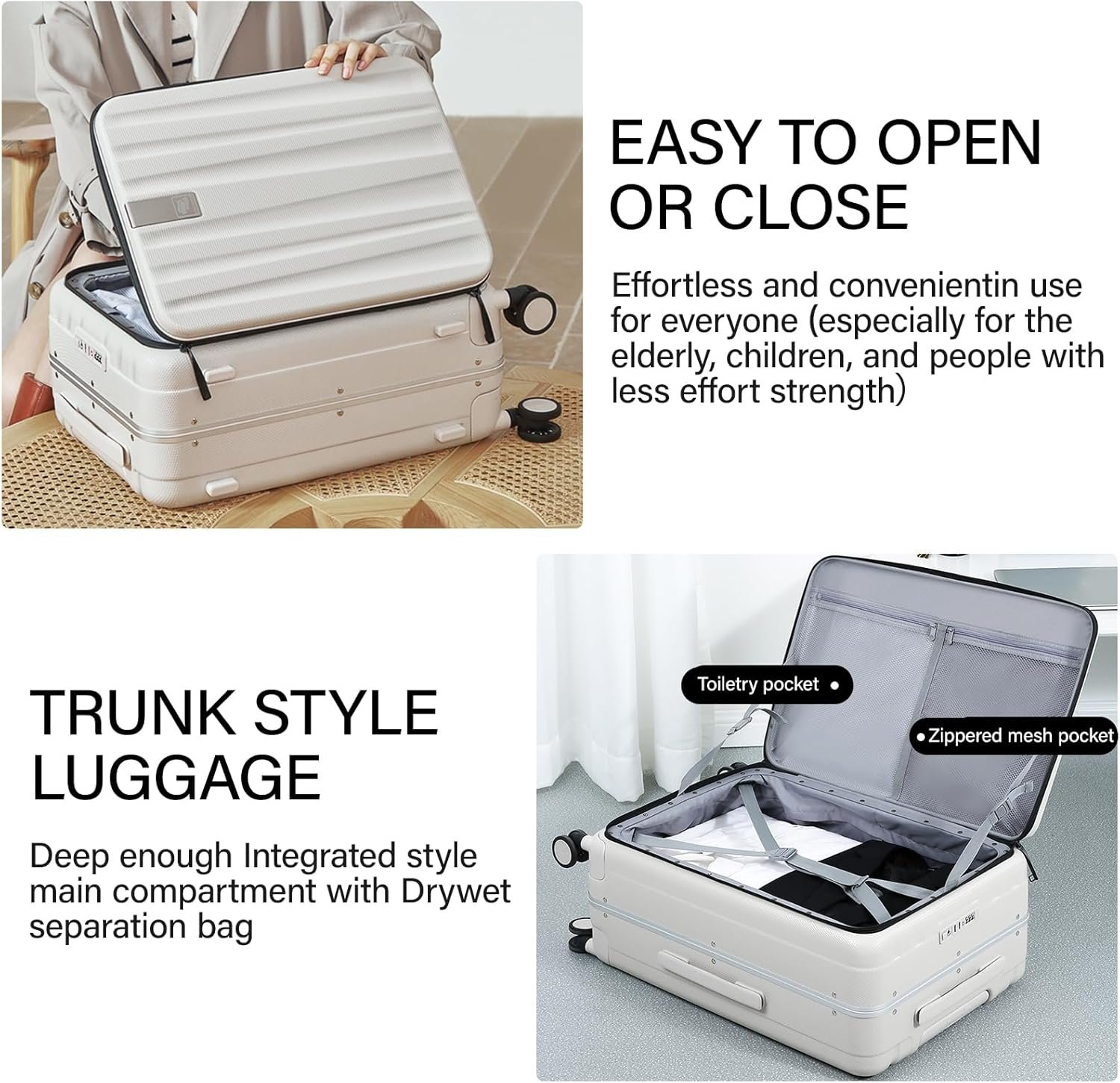 Hanke 20 Inch Carry On Luggage with Wheels PC Hard Shell Suitcase Top Opening Aluminum Frame Travel Luggage Suitcases for Woman Men Gifts.(Ivory White) - Image 5