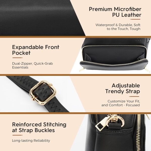 FYY Small Crossbody Bags for Women Vegan Leather Crossbody Purses for Women Travel with Adjustable Shoulder Strap - Image 4