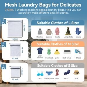 Mesh Laundry Bags for Delicates, 4Pcs Laundry Bags Mesh Wash Bags,Lingerie Bags for Washing Delicates, Laundry Bag for Delicates (1 Large,1 Medium,2 Small)