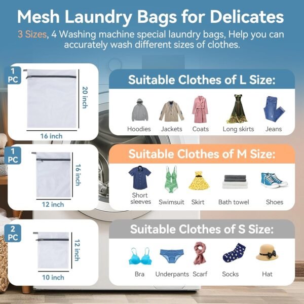 Mesh Laundry Bags for Delicates, 4Pcs Laundry Bags Mesh Wash Bags,Lingerie Bags for Washing Delicates, Laundry Bag for Delicates (1 Large,1 Medium,2 Small) - Image 2