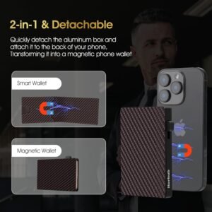 Card Wallet for Men, 2-in-1 Detachable Pop-up Wallet+ Magsafe Wallet, Cash and Credit Card Slots，Aluminum RFID Blocking Minimalist Wallet, Front Pocket Wallet mens gifts