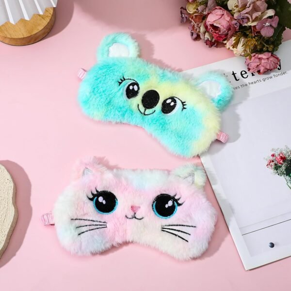 2 Pcs Sleep Mask Soft Plush Blindfold Cute Rabbit Panda Koala EyeCover Soft Eye Blindfold Cover Animal Shade Night Eye Masks for Women Girls Home Travel (Colorful) - Image 6
