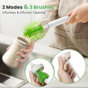 Bestidy Electric Baby Bottle Cleaner Kit for Travel- Rechargeable 360° Rotation Electric Baby Bottle Brush with Replaceable Nipple/Straw Brush, 2-Speed Modes, 50ml Lotion Bottle & Storage Bag, Green